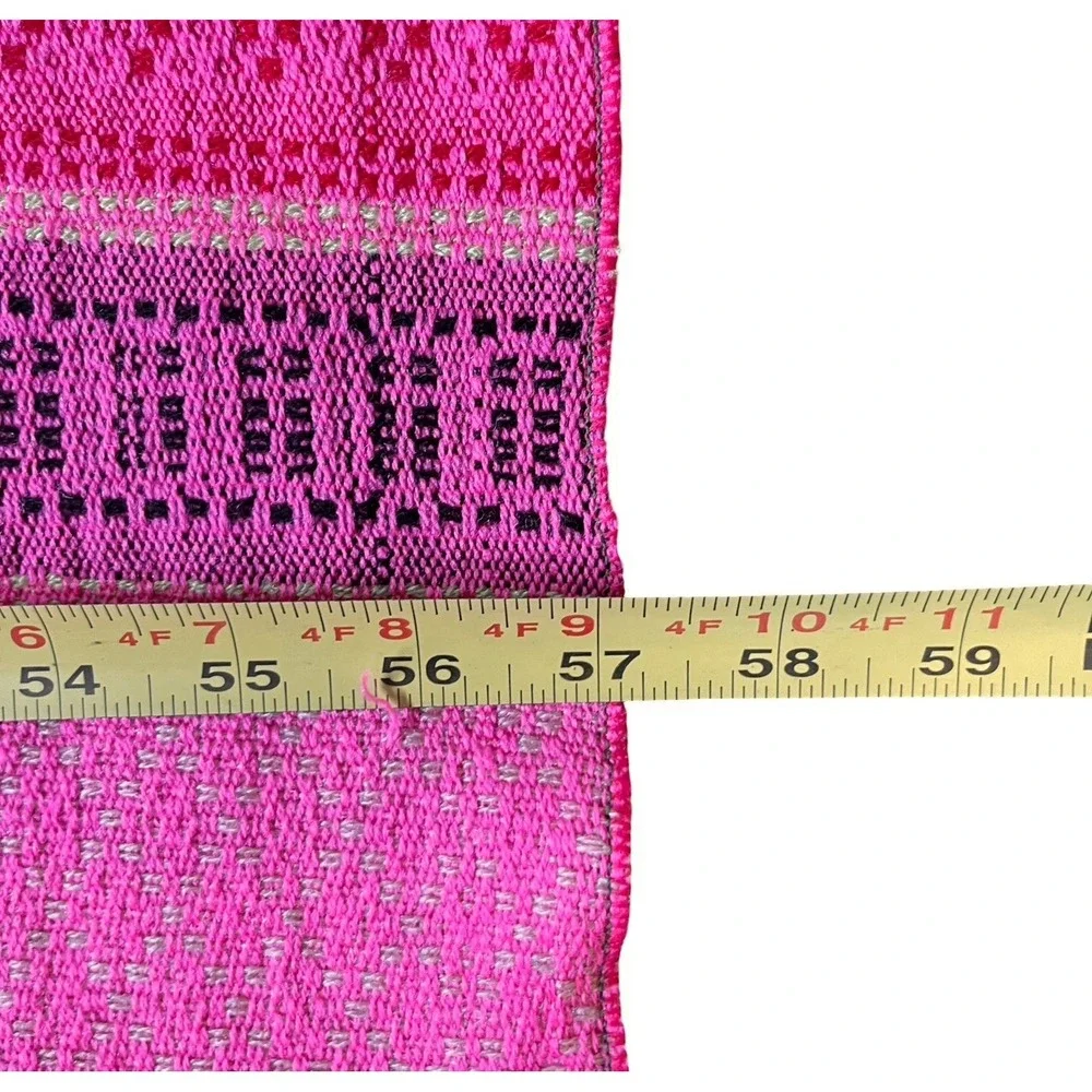 Mexico Los Cabos Woven Blanket Wall Hanging Pink Tapestry Fringe Boho 57x90